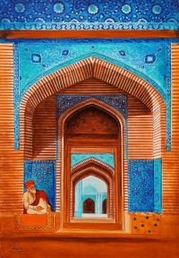 S. A. Noory, Shah Jahan Mosque - Thatta, 24 x 36 Inch, Acrylic on Canvas, Cityscape Painting, AC-SAN-121